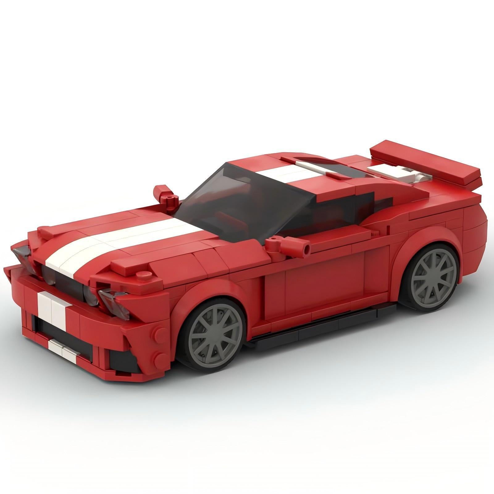 MOC Ford Mustang Muscle Car Building Blocks – Classic Red Sports Car Brick Model Toy for Collectors & Kids