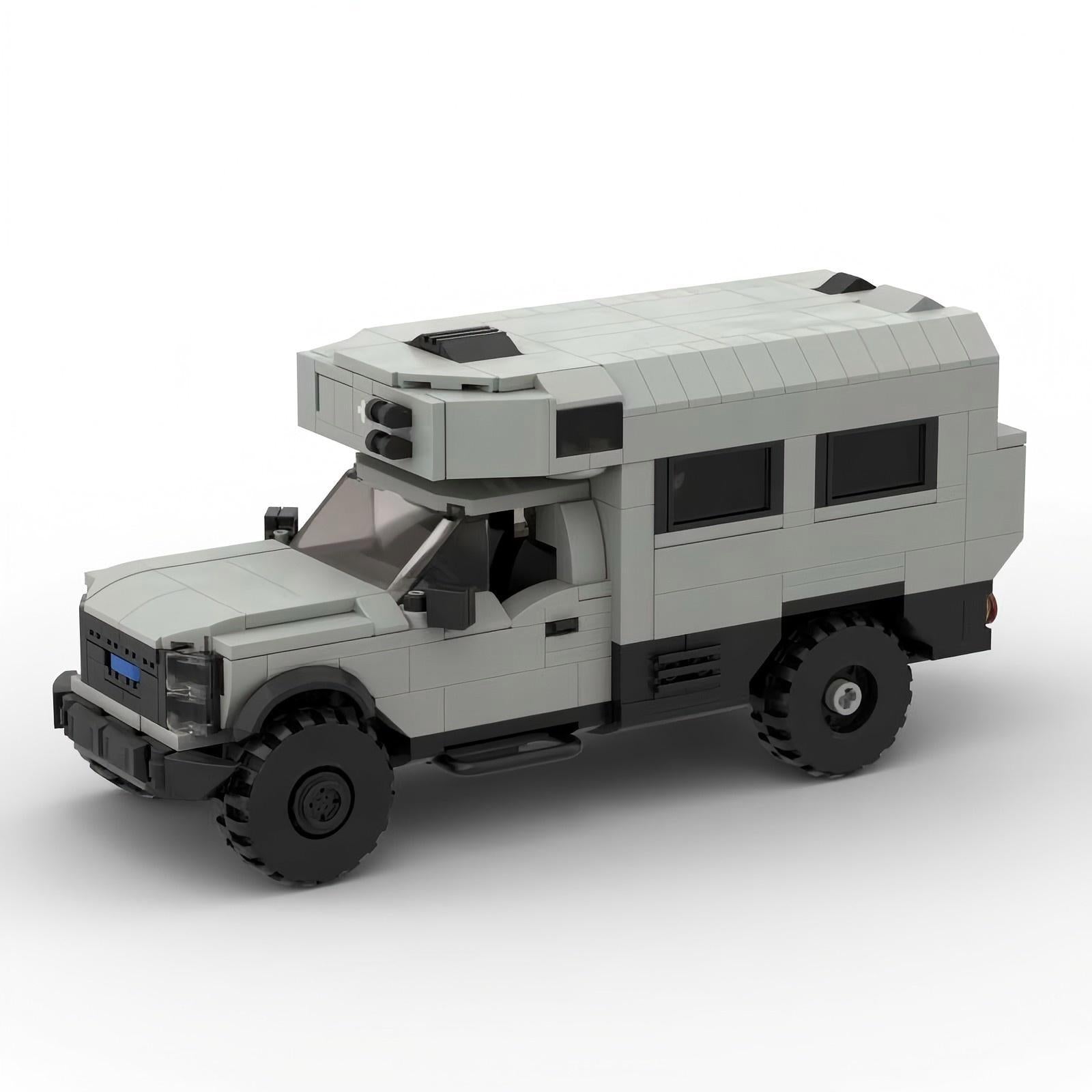 MOC Ford F-550 Heavy Duty Truck Building Blocks – Off-Road Camper Ambulance Brick Model Toy for Collectors