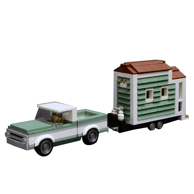 MOC Chevrolet C10 Pickup Truck with Trailer Building Block Model – Classic Vintage Brick Toy