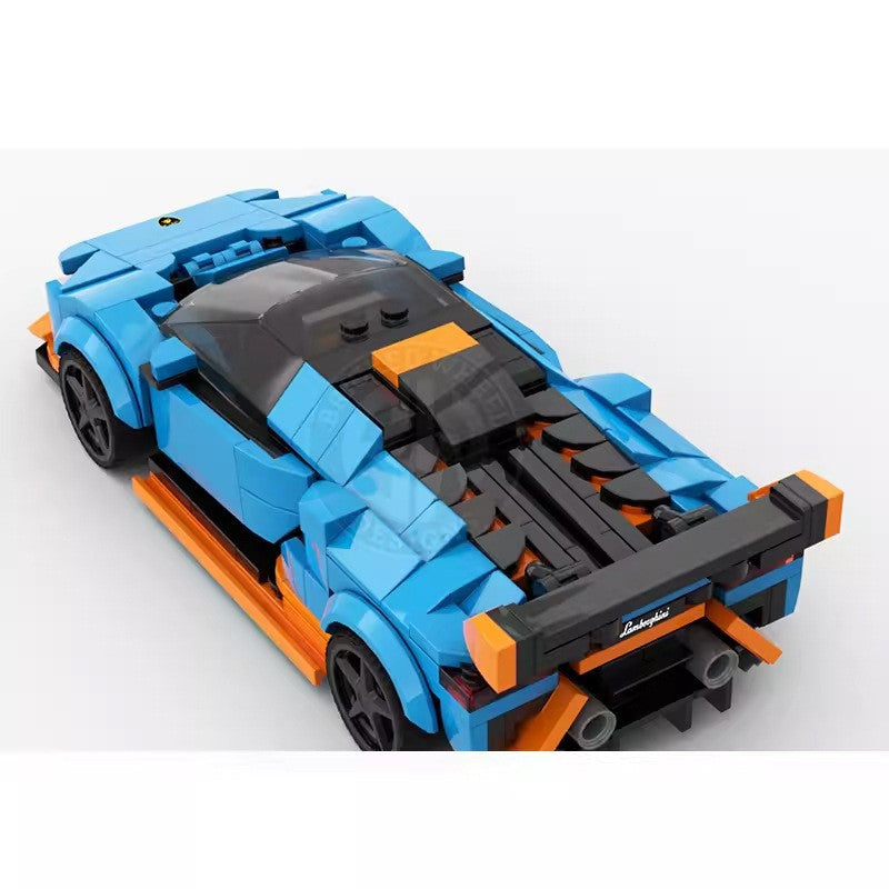 MOC Lamborghini Huracan STO Building Blocks Supercar Model – Blue Orange Racing Brick Toy