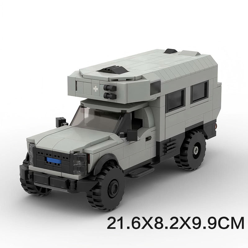 MOC Ford F-550 Heavy Duty Truck Building Blocks – Off-Road Camper Ambulance Brick Model Toy for Collectors